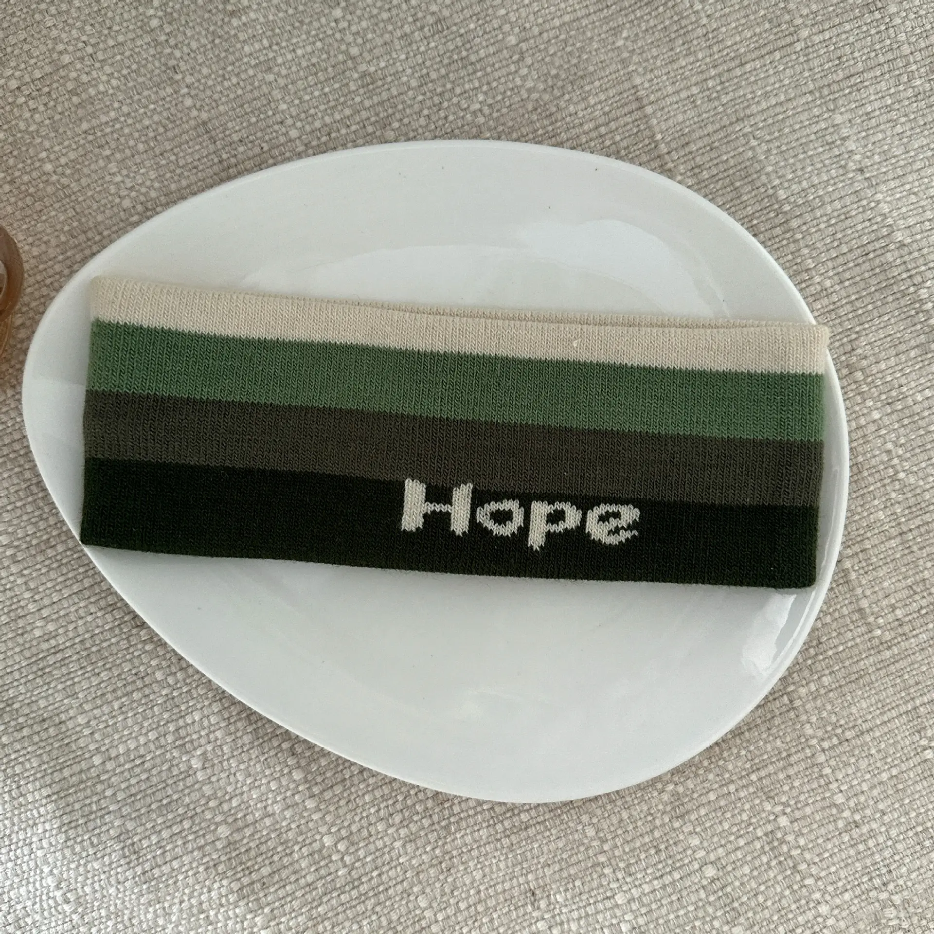 Green Knitted Hair Band with Hope Print - Image 2
