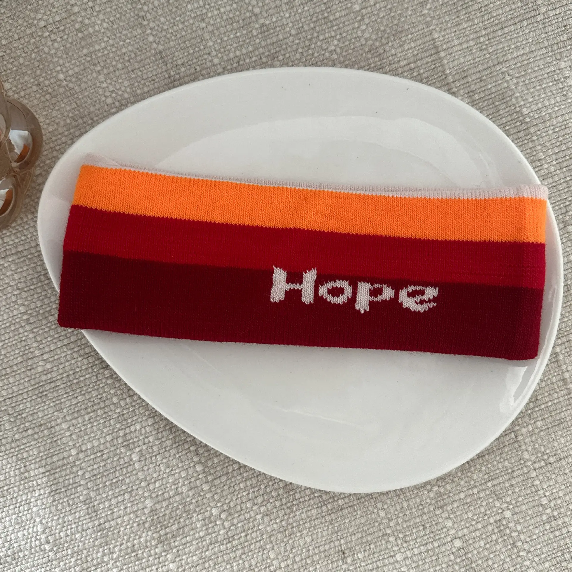 Green Knitted Hair Band with Hope Print - Image 4