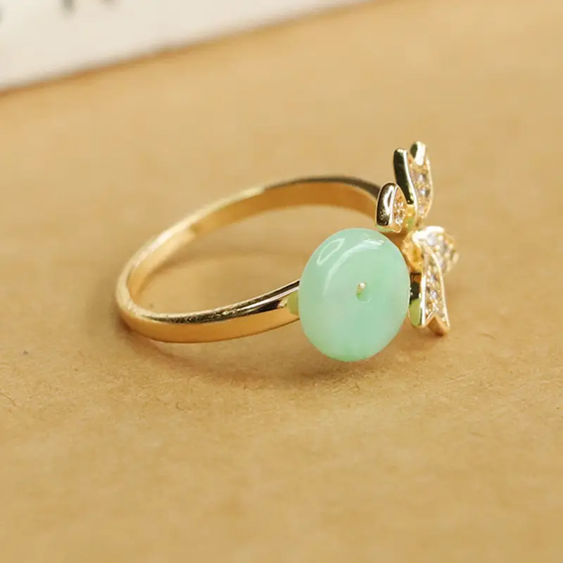 Green Jade Butterfly Ring with Crystal Accents