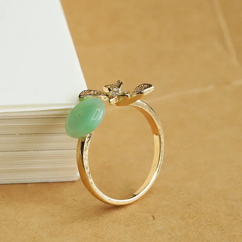 Green Jade Butterfly Ring with Crystal Accents