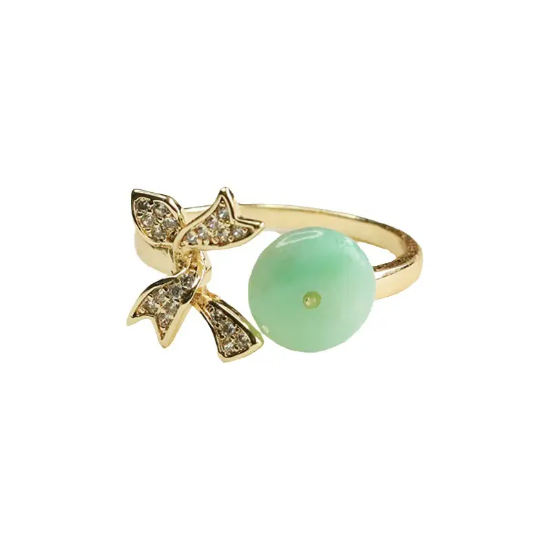 Green Jade Butterfly Ring with Crystal Accents