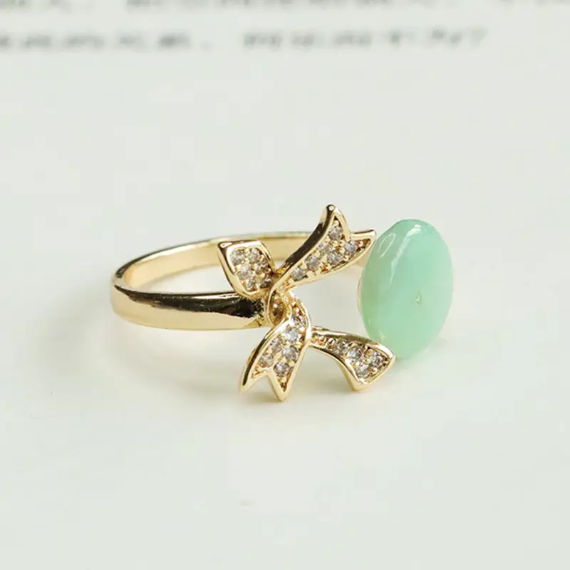 Green Jade Butterfly Ring with Crystal Accents — feature 3