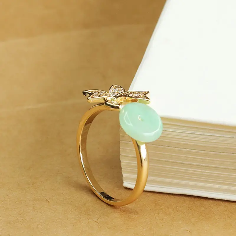 Green Jade Butterfly Ring with Crystal Accents — feature 9