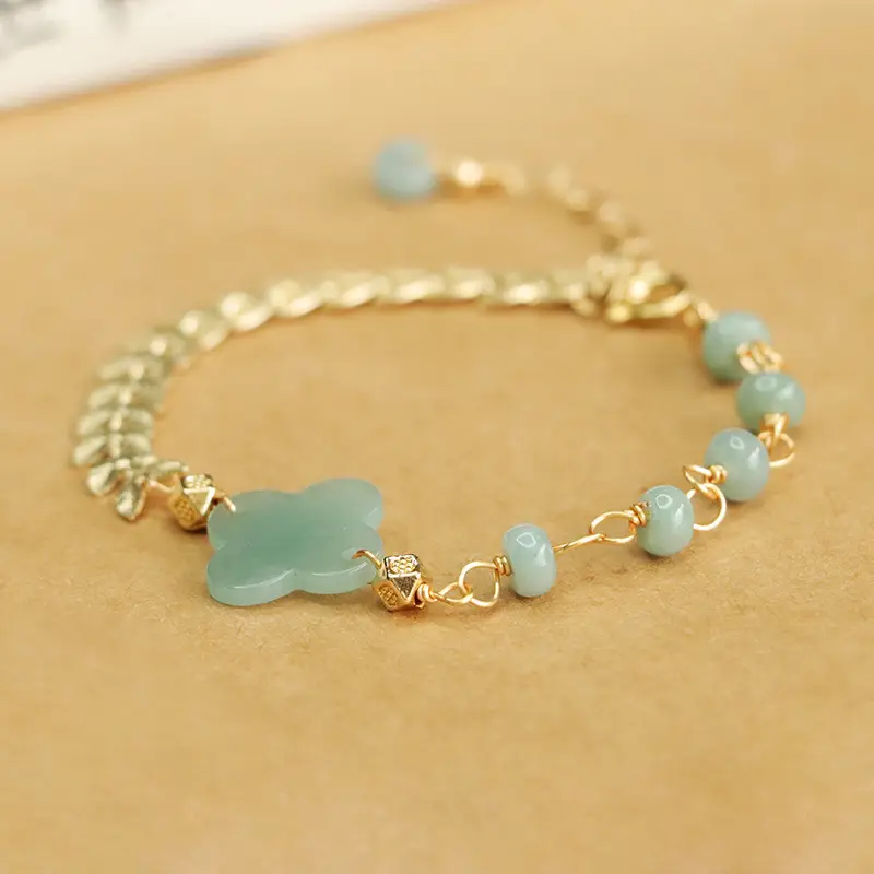 Jade Blue Four-Leaf Clover Bracelet for Women - Image 3