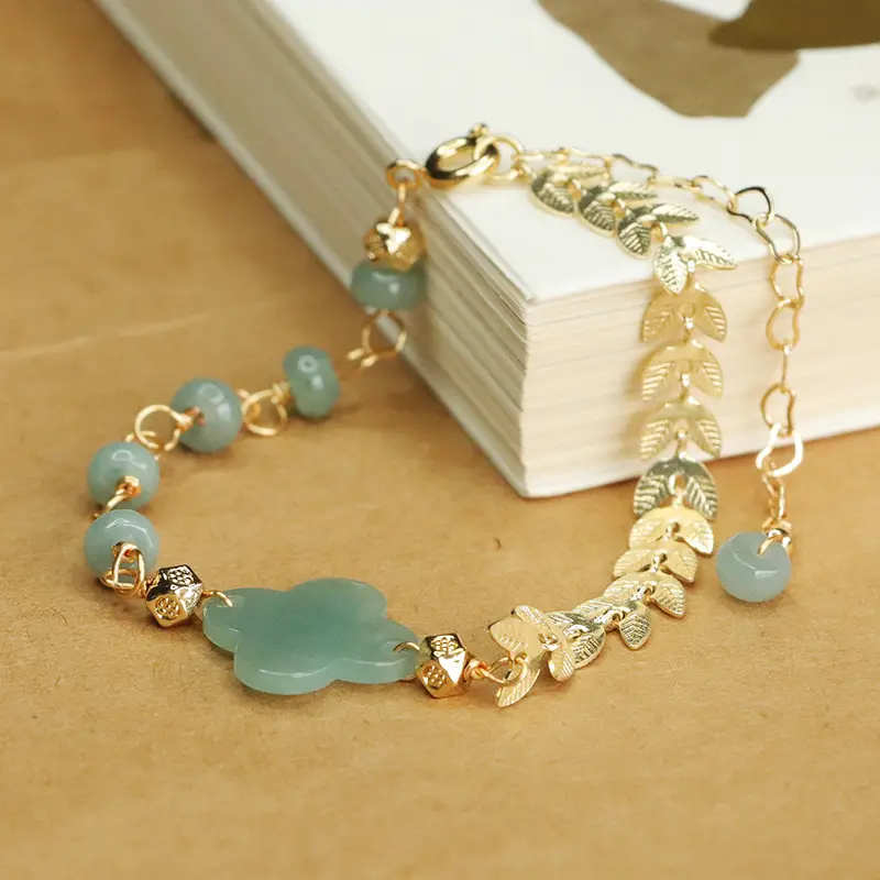 Jade Blue Four-Leaf Clover Bracelet for Women - Image 4