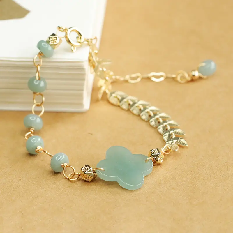 Jade Blue Four-Leaf Clover Bracelet for Women - Image 5