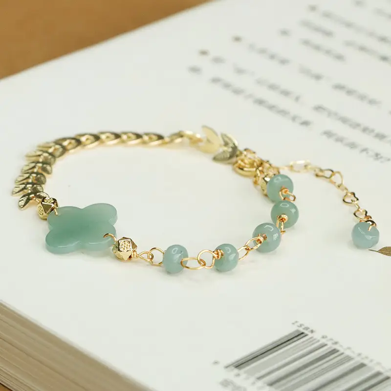 Jade Blue Four-Leaf Clover Bracelet for Women — feature 3