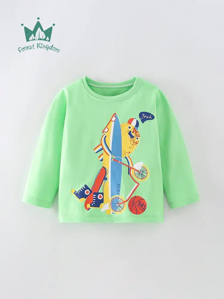 Kids Long Sleeve T-Shirt Green Cartoon Boys Medium Small