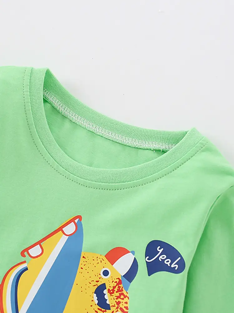Kids Long Sleeve T-Shirt Green Cartoon Boys Medium Small