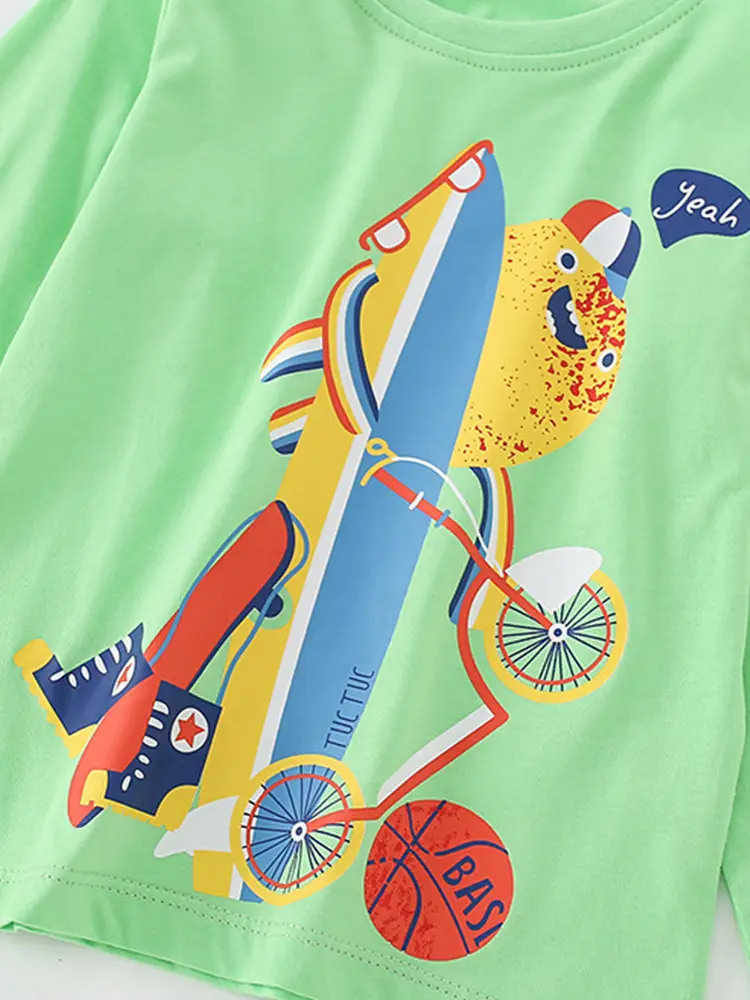 Kids Long Sleeve T-Shirt Green Cartoon Boys Medium Small
