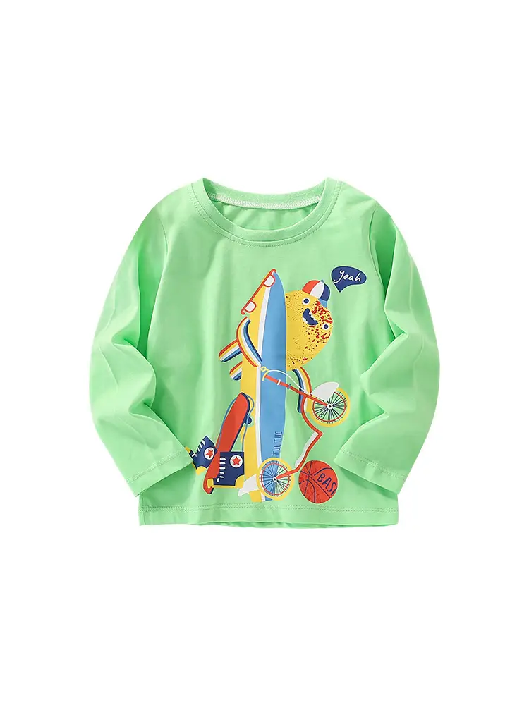 Kids Long Sleeve T-Shirt Green Cartoon Boys Medium Small