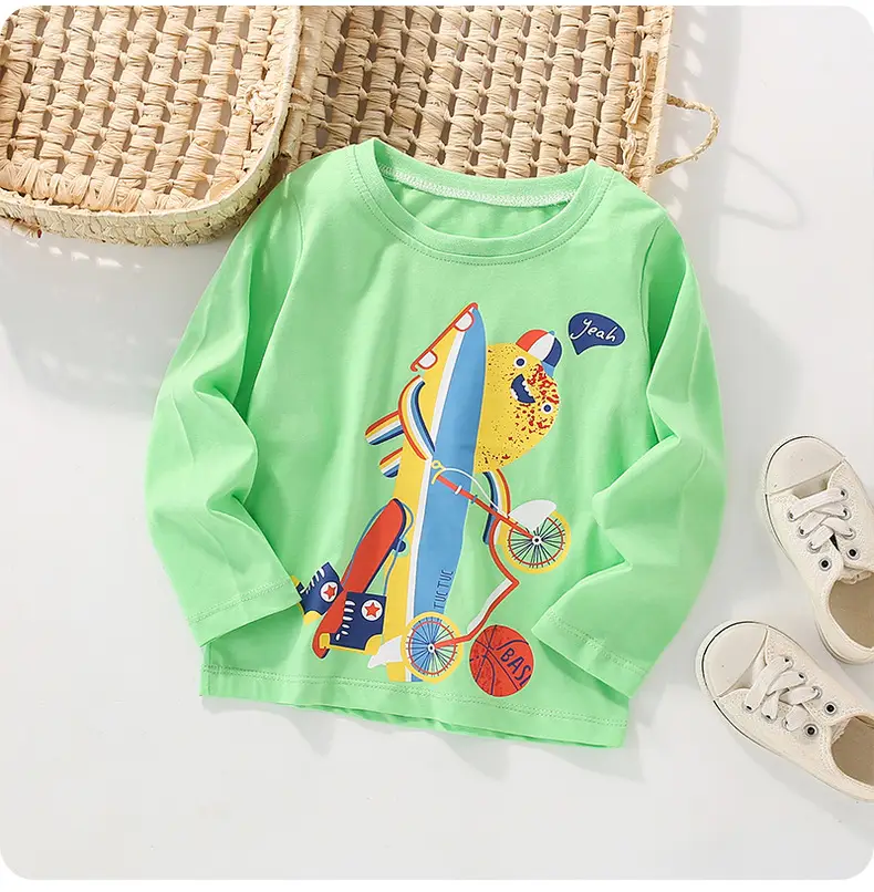 Kids Long Sleeve T-Shirt Green Cartoon Boys Medium Small — feature 2