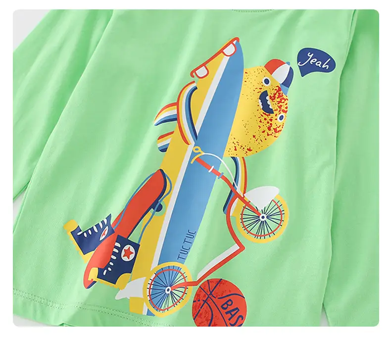 Kids Long Sleeve T-Shirt Green Cartoon Boys Medium Small — feature 4