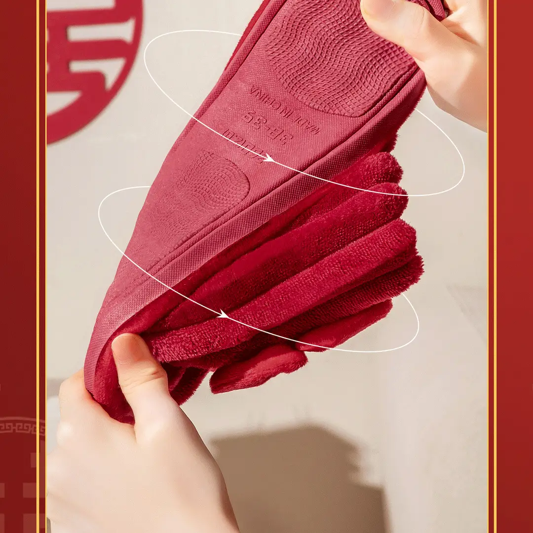 Wedding Cotton Slippers for Women, Autumn and Winter Festive Red 2026 New Model, High-End Light Luxury Bridal Plush Couple Home Slippers for Men — feature 13
