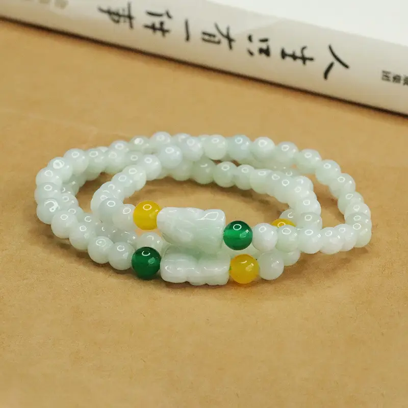 Natural Jade Pixiu Bracelet for Women Green Yellow — feature 11