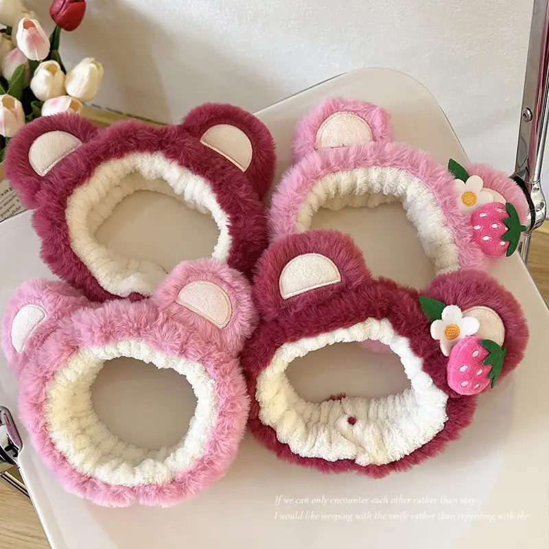 Pink Bear Face Wash Hair Hoop Women's Plush Set - Image 23