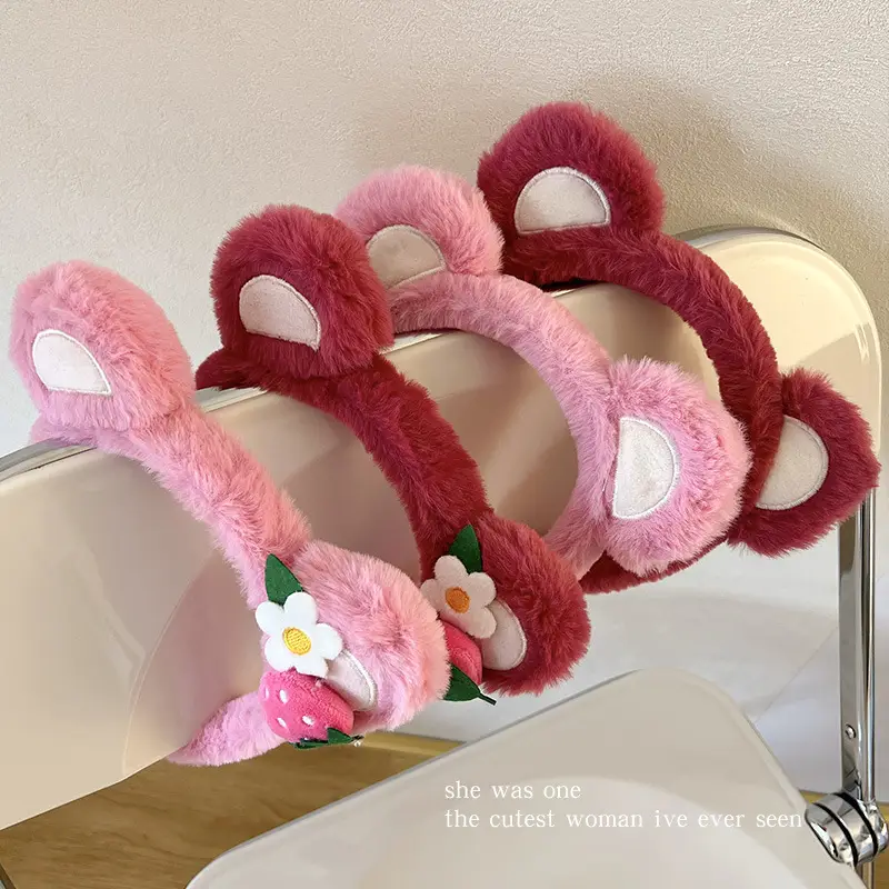 Pink Bear Face Wash Hair Hoop Women's Plush Set - Image 24