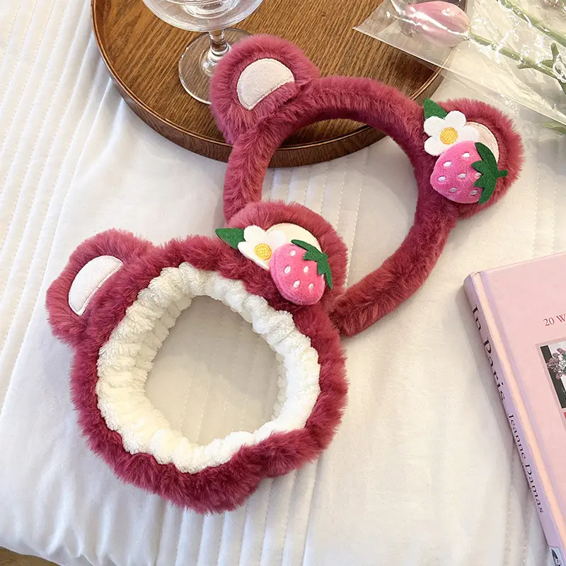 Pink Bear Face Wash Hair Hoop Women's Plush Set - Image 13