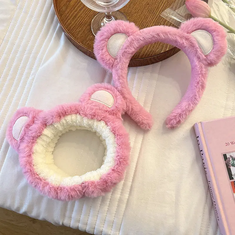 Pink Bear Face Wash Hair Hoop Women's Plush Set - Image 17
