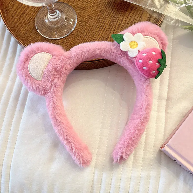 Pink Bear Face Wash Hair Hoop Women's Plush Set - Image 7
