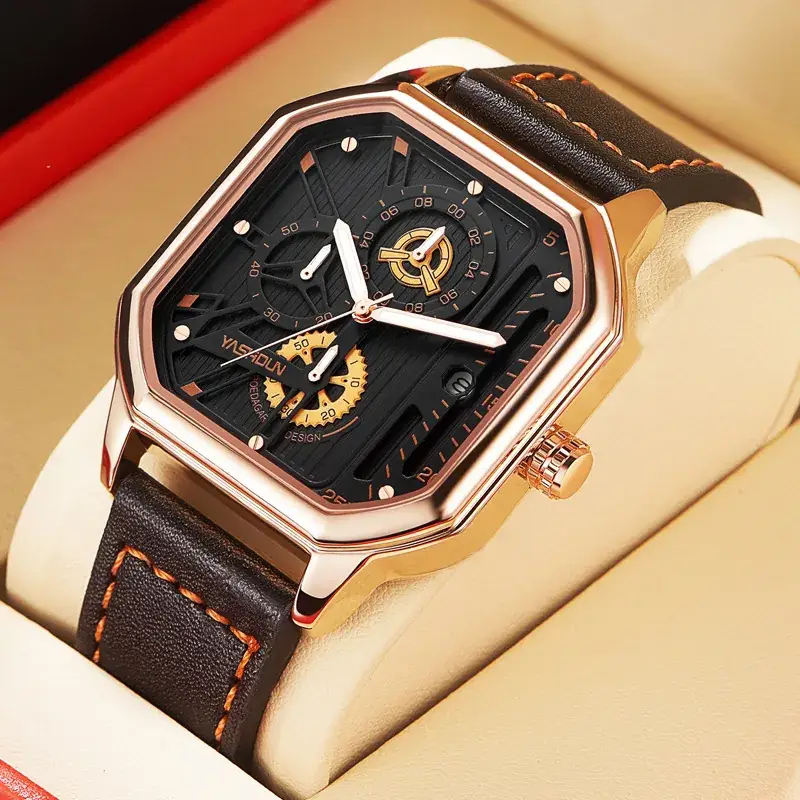 Men's Black Square Mechanical Watch with Lumen Dial - Image 8