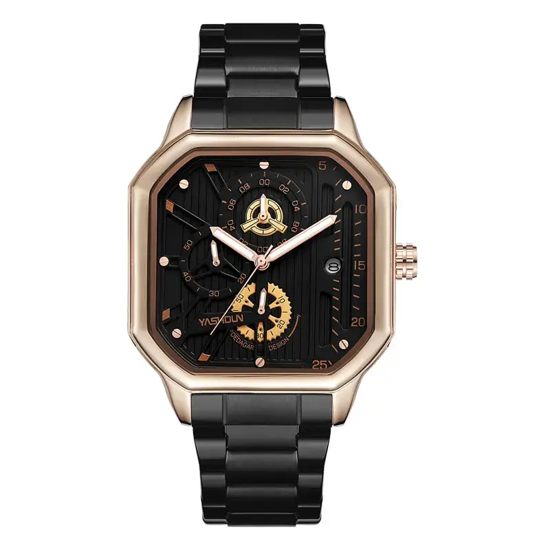 Men's Black Square Mechanical Watch with Lumen Dial - Image 2