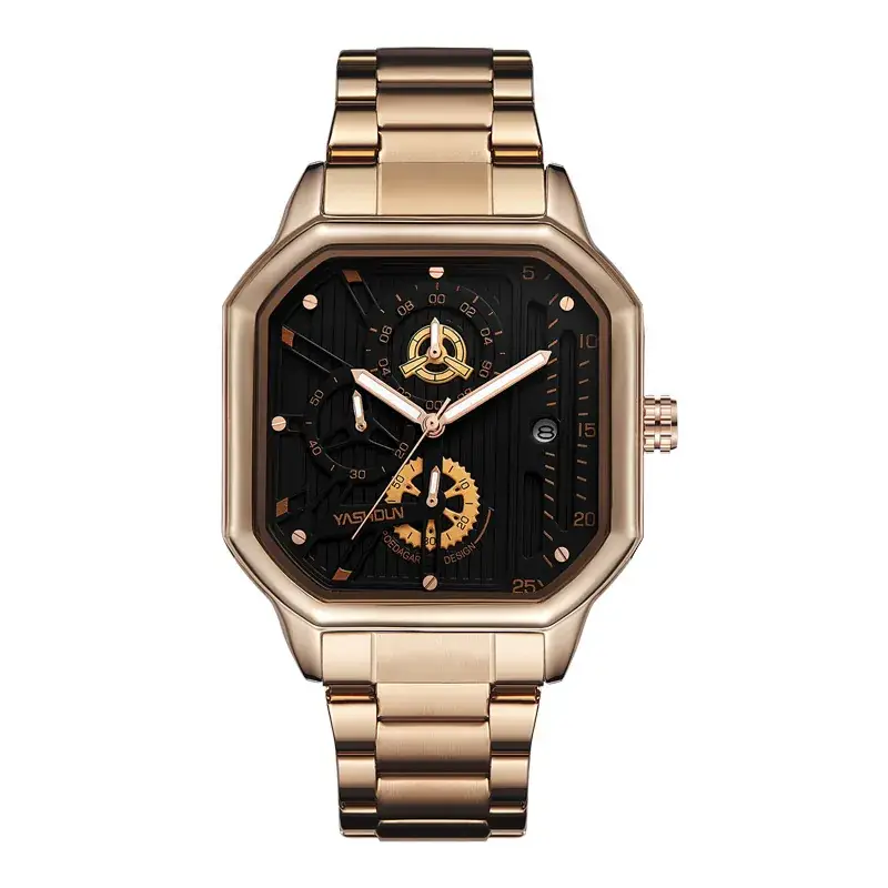 Men's Black Square Mechanical Watch with Lumen Dial - Image 4