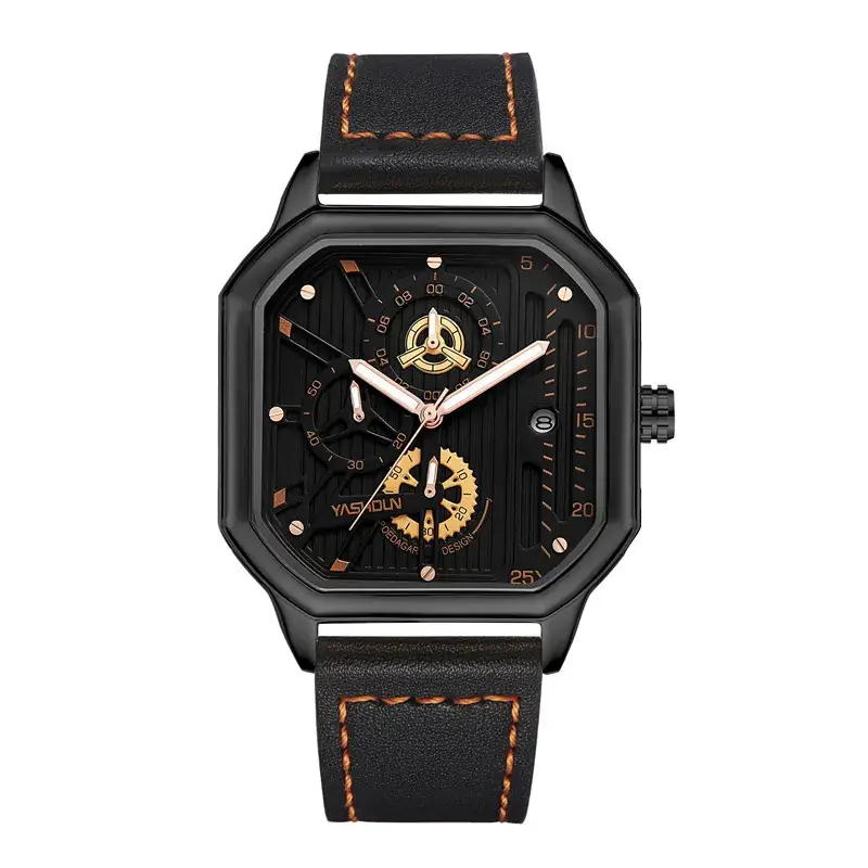 Men's Black Square Mechanical Watch with Lumen Dial - Image 5