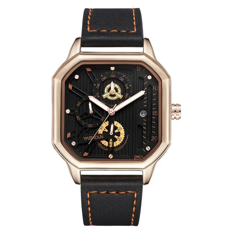 Men's Black Square Mechanical Watch with Lumen Dial - Image 6
