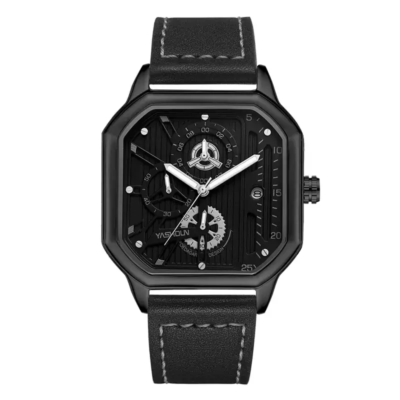 Men's Black Square Mechanical Watch with Lumen Dial - Image 7
