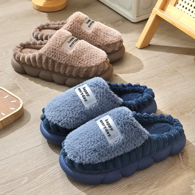 High-Quality New Men's Wool Slippers Large Size Home Indoor Color Matching Thick-Soled Waterproof Warm Cotton Slippers for Home Use