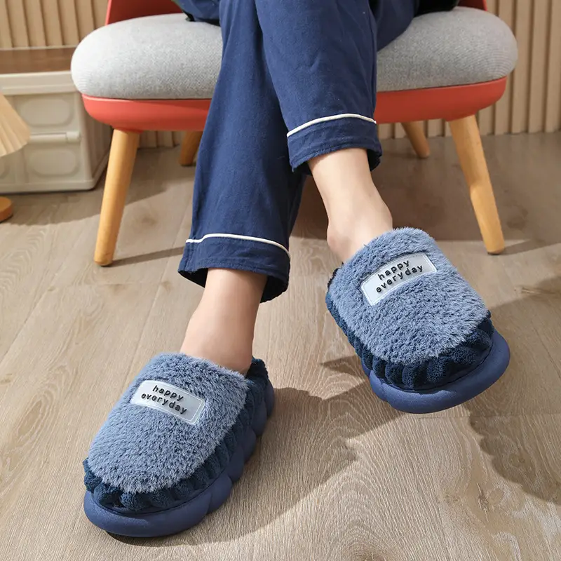 High-Quality New Men's Wool Slippers Large Size Home Indoor Color Matching Thick-Soled Waterproof Warm Cotton Slippers for Home Use