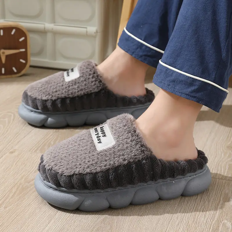 High-Quality New Men's Wool Slippers Large Size Home Indoor Color Matching Thick-Soled Waterproof Warm Cotton Slippers for Home Use