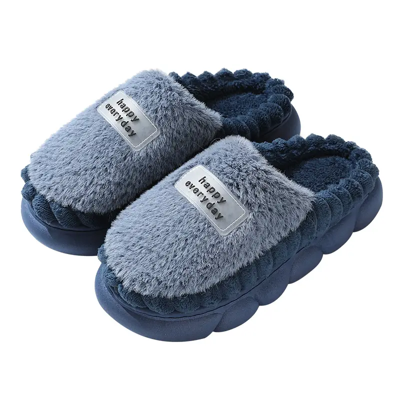 High-Quality New Men's Wool Slippers Large Size Home Indoor Color Matching Thick-Soled Waterproof Warm Cotton Slippers for Home Use