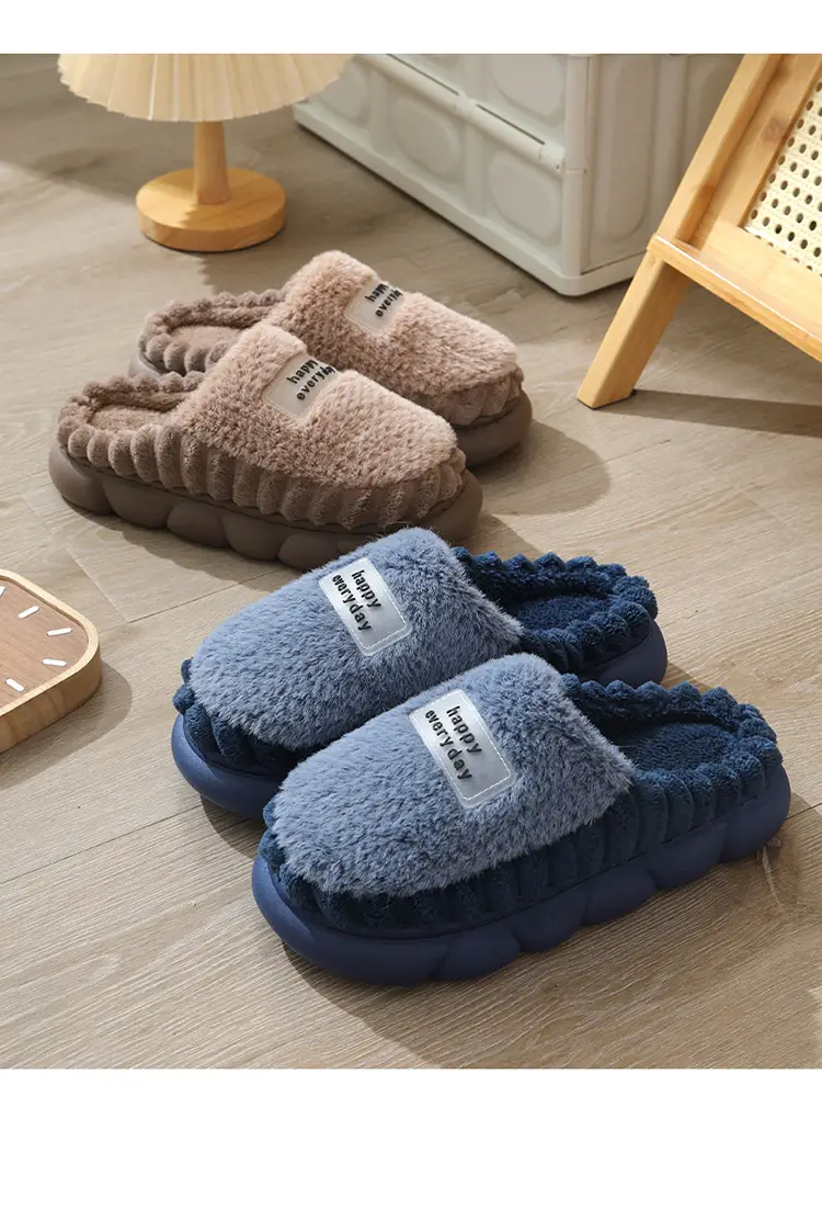 High-Quality New Men's Wool Slippers Large Size Home Indoor Color Matching Thick-Soled Waterproof Warm Cotton Slippers for Home Use — feature 14
