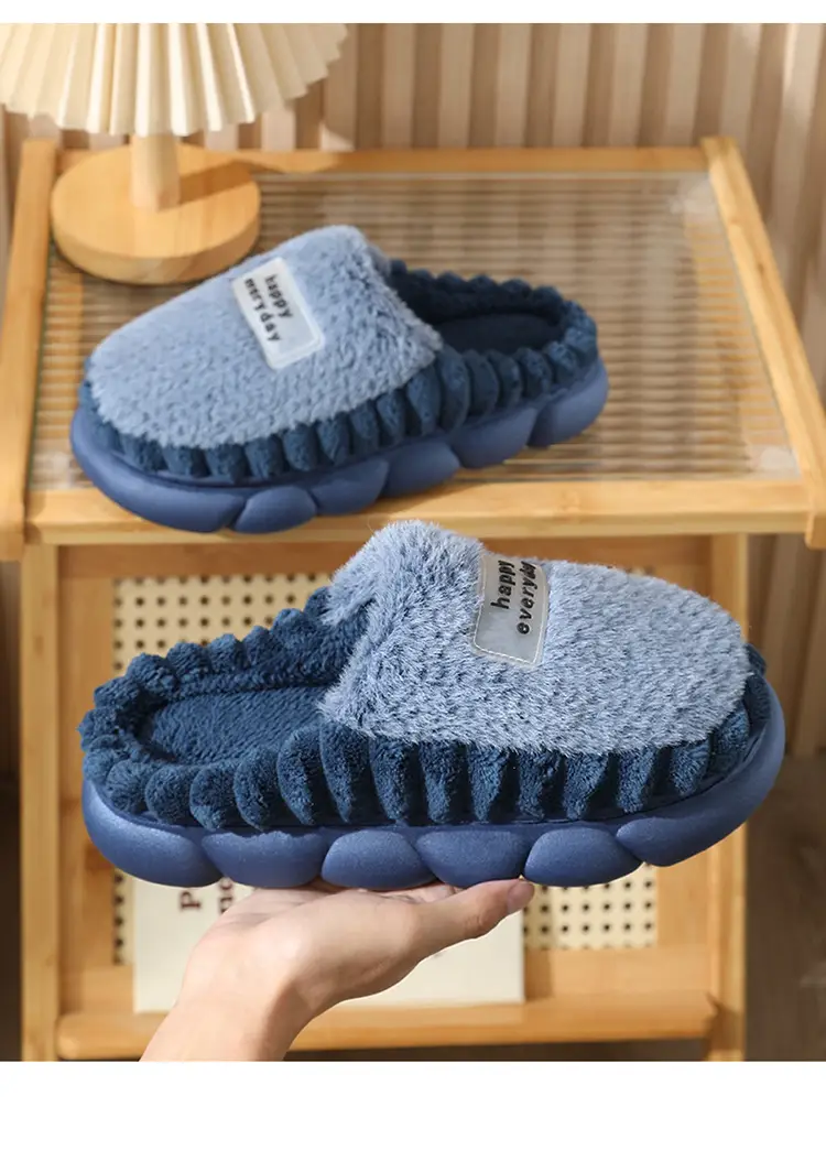 High-Quality New Men's Wool Slippers Large Size Home Indoor Color Matching Thick-Soled Waterproof Warm Cotton Slippers for Home Use — feature 15