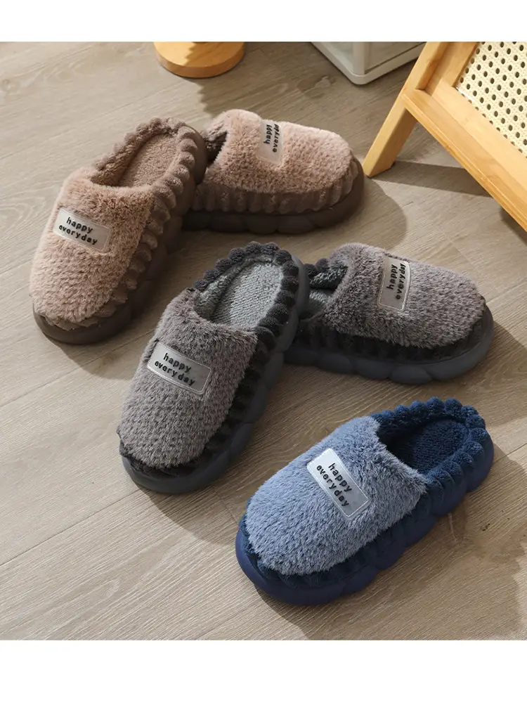 High-Quality New Men's Wool Slippers Large Size Home Indoor Color Matching Thick-Soled Waterproof Warm Cotton Slippers for Home Use — feature 16