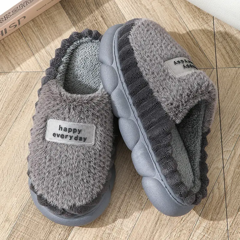 High-Quality New Men's Wool Slippers Large Size Home Indoor Color Matching Thick-Soled Waterproof Warm Cotton Slippers for Home Use