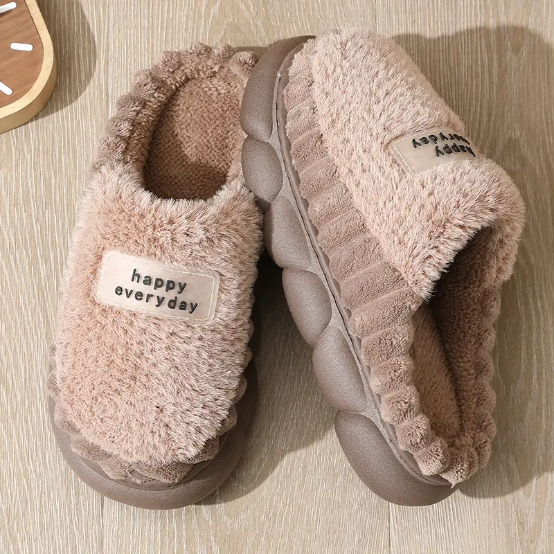 High-Quality New Men's Wool Slippers Large Size Home Indoor Color Matching Thick-Soled Waterproof Warm Cotton Slippers for Home Use