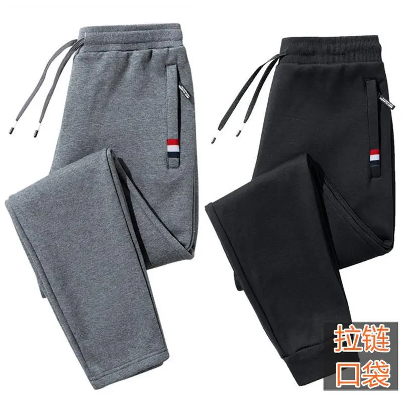 Men Grey Fleece Sweatpants Plus Size Winter Casual Pants - Image 21
