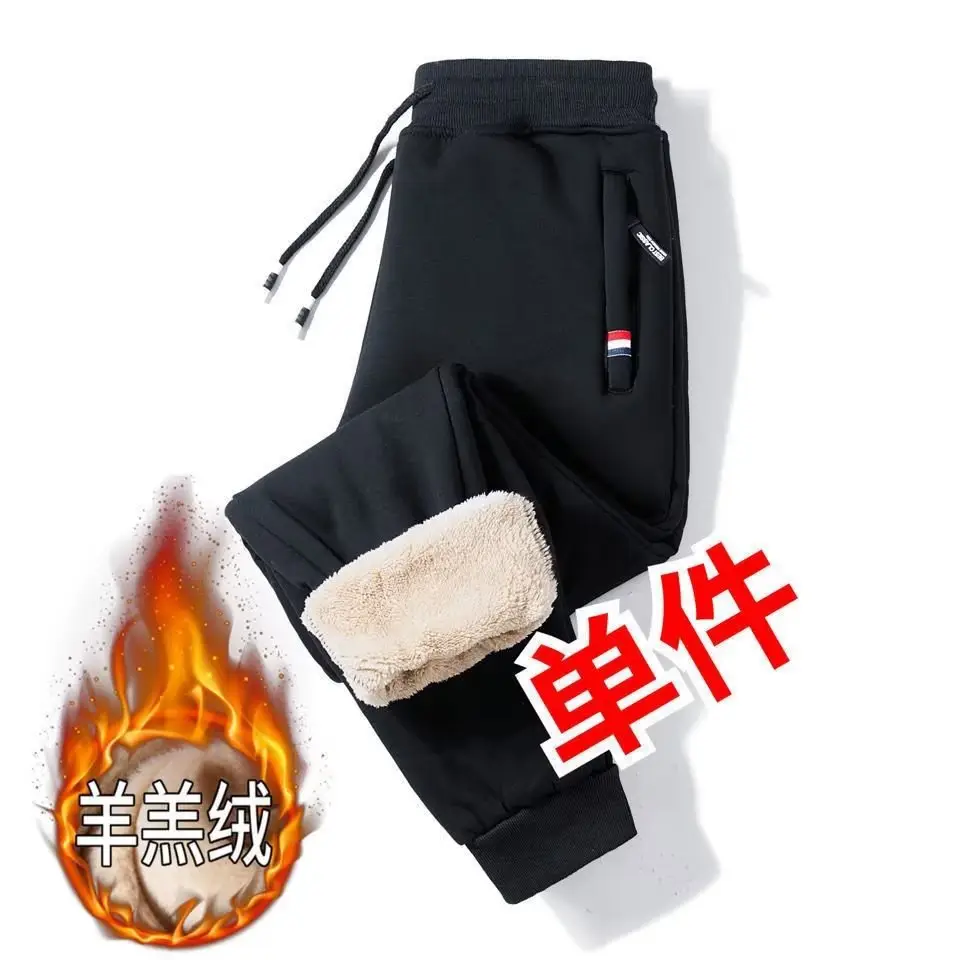 Men Grey Fleece Sweatpants Plus Size Winter Casual Pants - Image 13