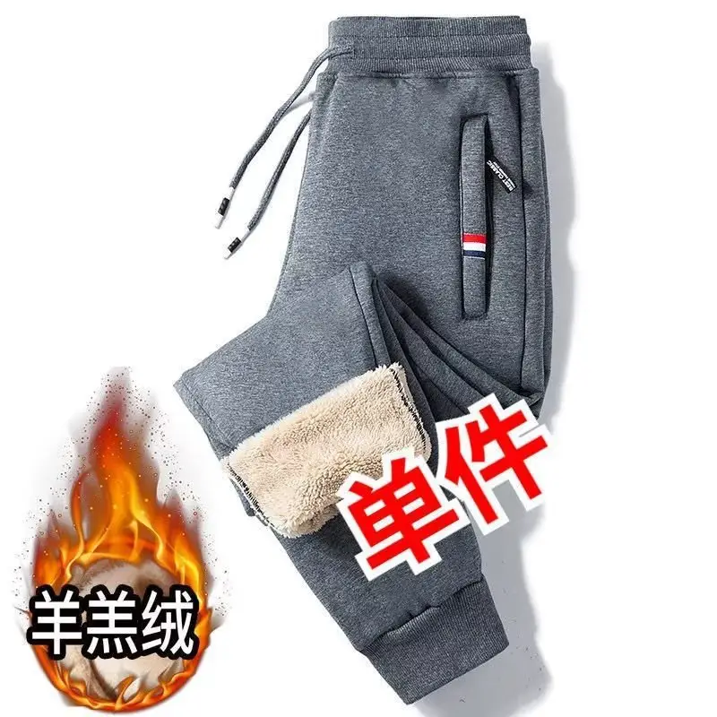 Men Grey Fleece Sweatpants Plus Size Winter Casual Pants - Image 14