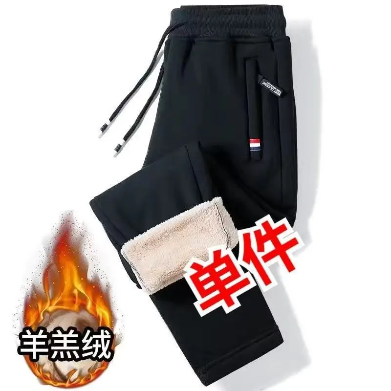 Men Grey Fleece Sweatpants Plus Size Winter Casual Pants - Image 15