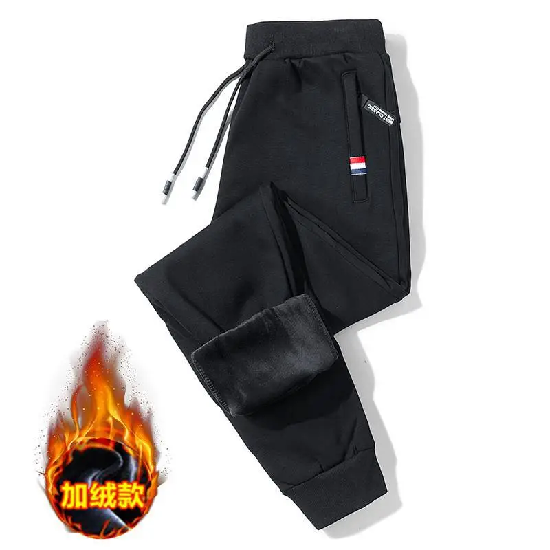Men Grey Fleece Sweatpants Plus Size Winter Casual Pants - Image 5