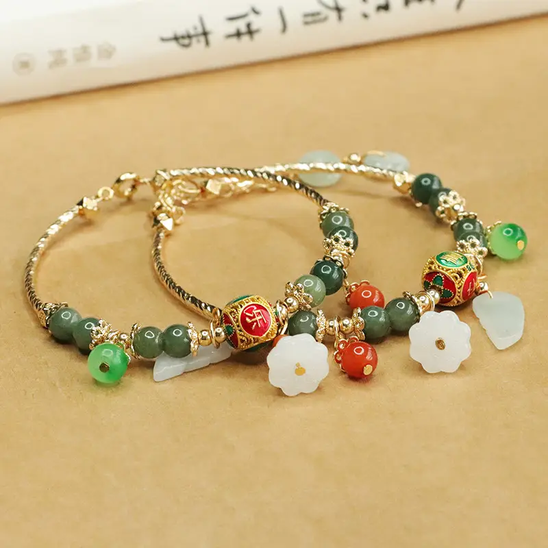 Aiyu Jade Green Bracelet with Leaf & Flower Charm — feature 12