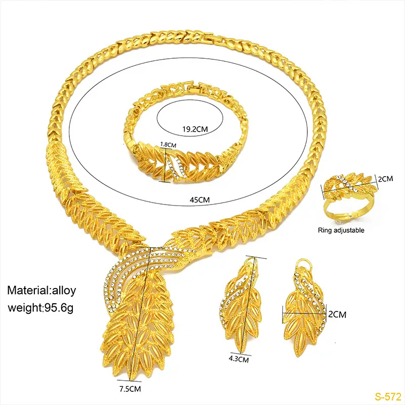Nigeria Middle East bridal gold-plated jewelry suit flower exaggerated long necklace ring bracelet earrings four-piece set — feature 28