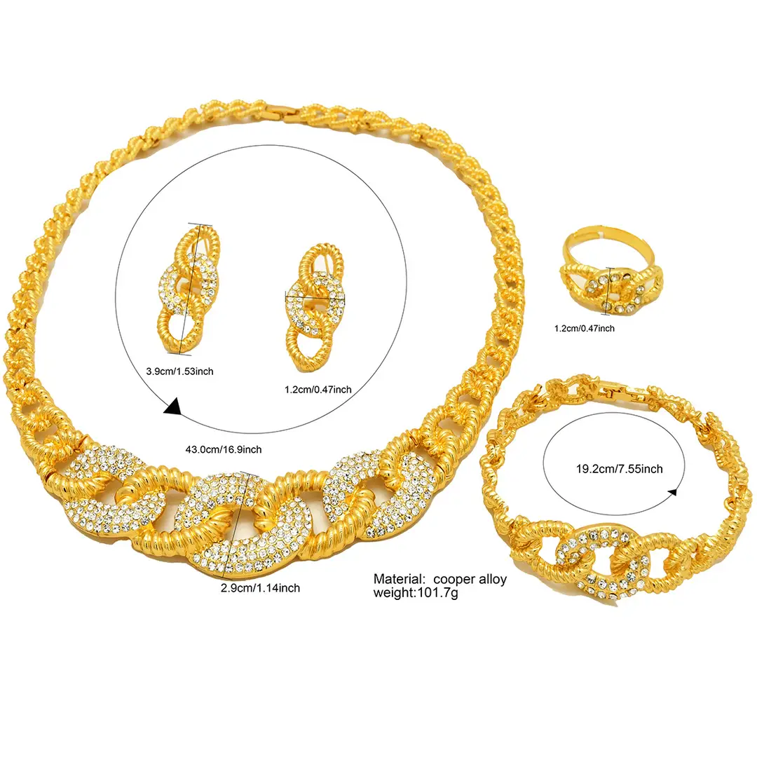 Nigeria Middle East bridal gold-plated jewelry suit flower exaggerated long necklace ring bracelet earrings four-piece set — feature 31