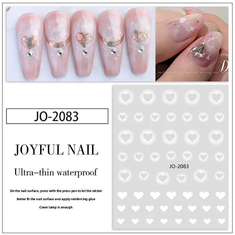 White Smudges Heart-Shaped Nail Stickers Semi-Hollow