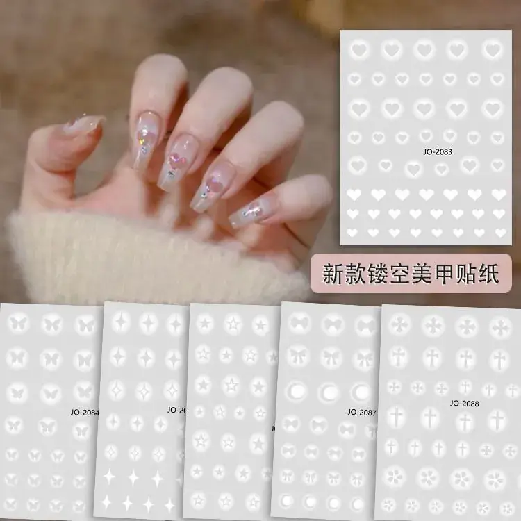White Smudges Heart-Shaped Nail Stickers Semi-Hollow — feature 3