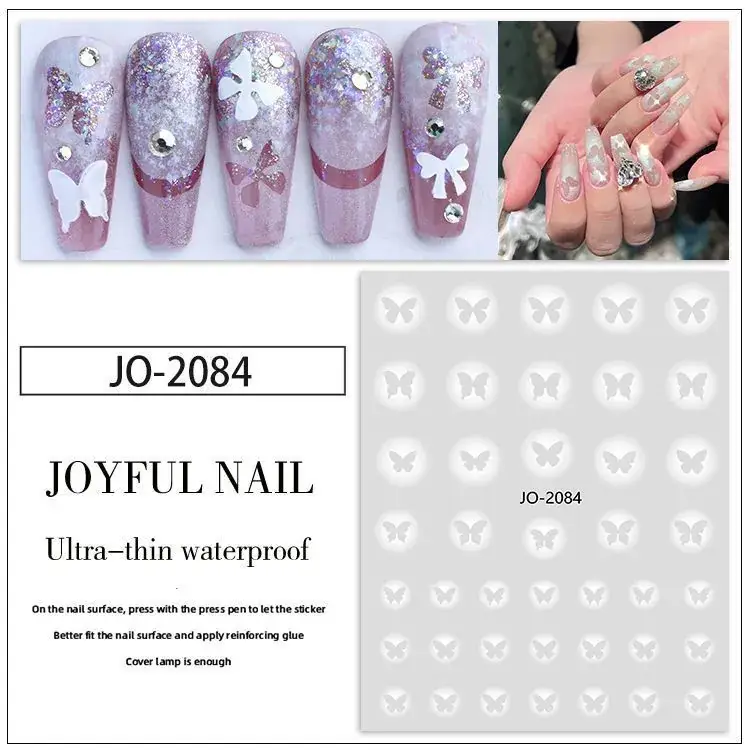 White Smudges Heart-Shaped Nail Stickers Semi-Hollow